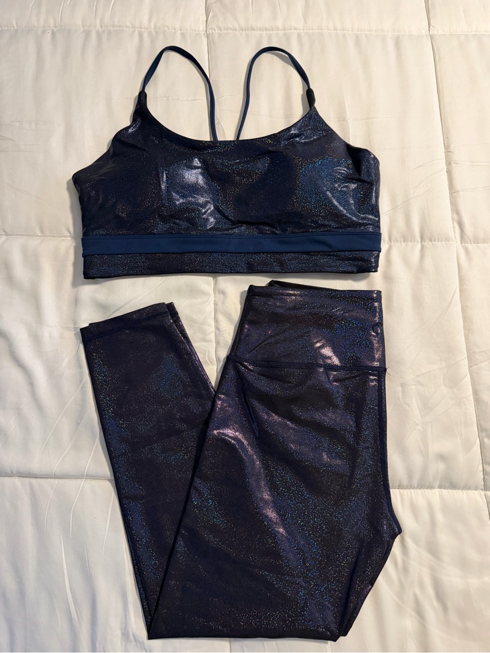 ZYIA Active Navy Metallic Sports Bra XL & Leggings 8–10 Set